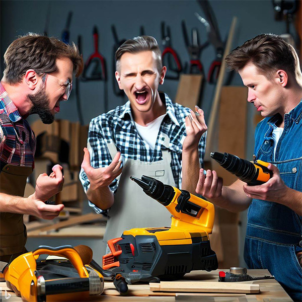 AI 3 People Arguing About Power Tool Brands