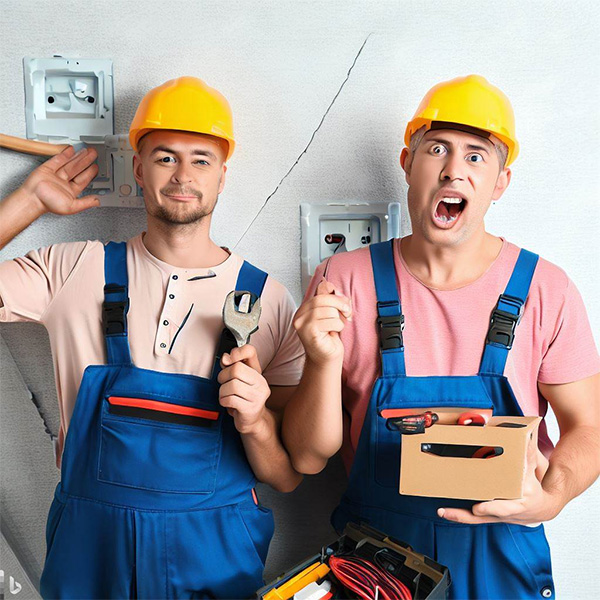 AI Electricians and plumbers getting along at a jobsite Example 1