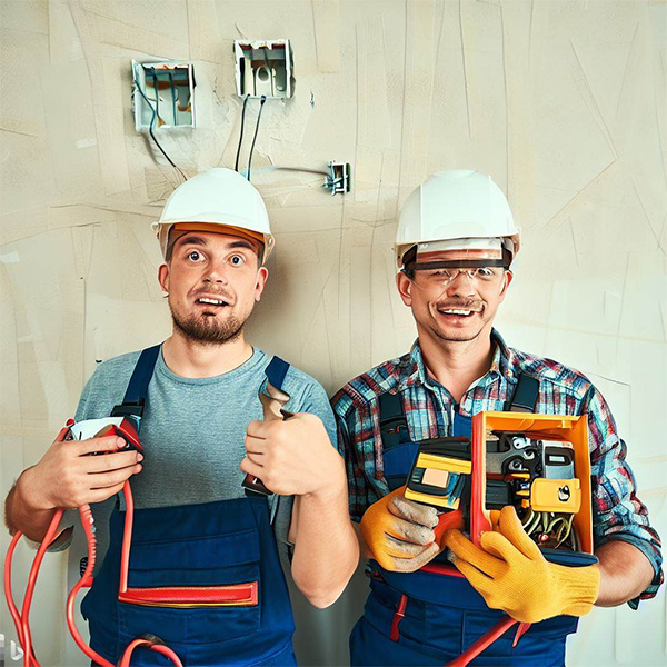 AI Electricians and plumbers getting along at a jobsite Example 2