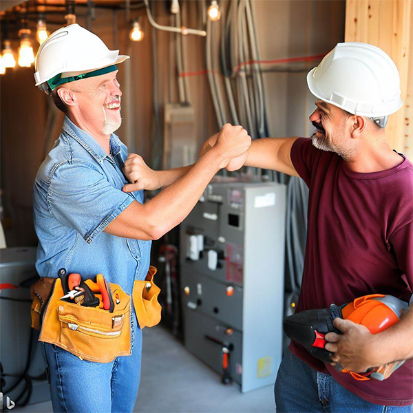 AI Electricians and plumbers getting along at a jobsite Example 3
