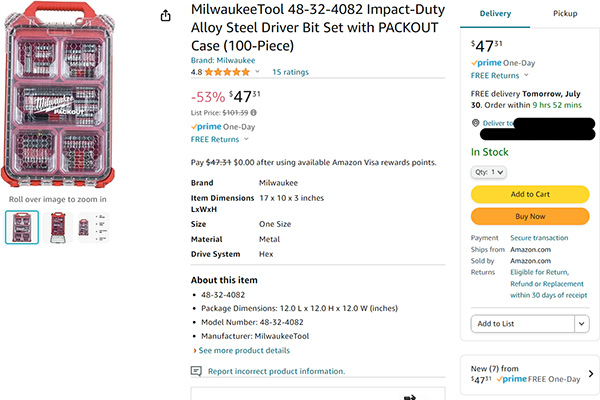Amazon Selling Milwaukee Packout Tool Case and Shockwave Bit Set