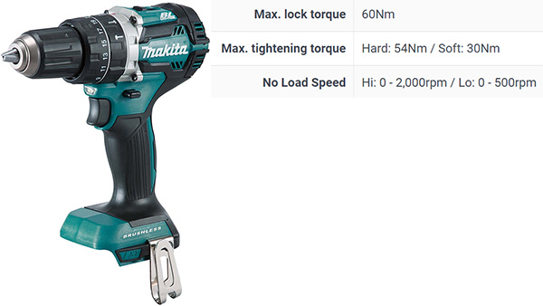 Makita 18V Compact Hammer Drill with Torque Specs