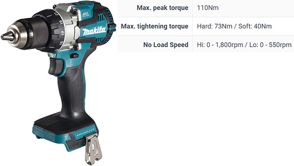Makita 18V Cordless Hammer Drill with Torque Specs 2023