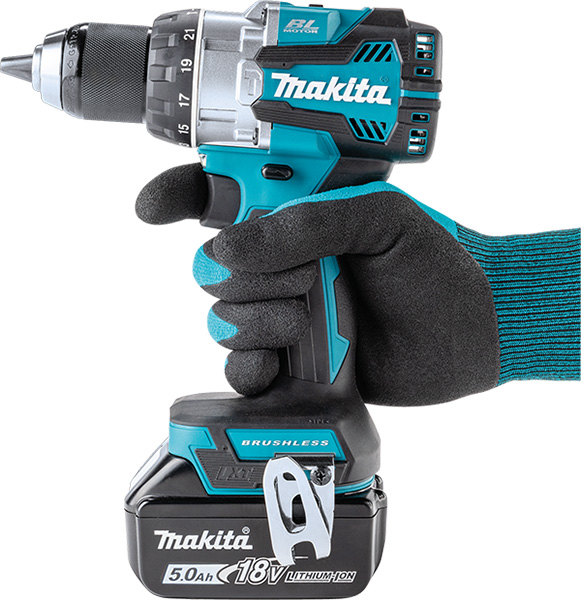 Makita XPH16 Cordless Hammer Drill Held in Gloved Hand