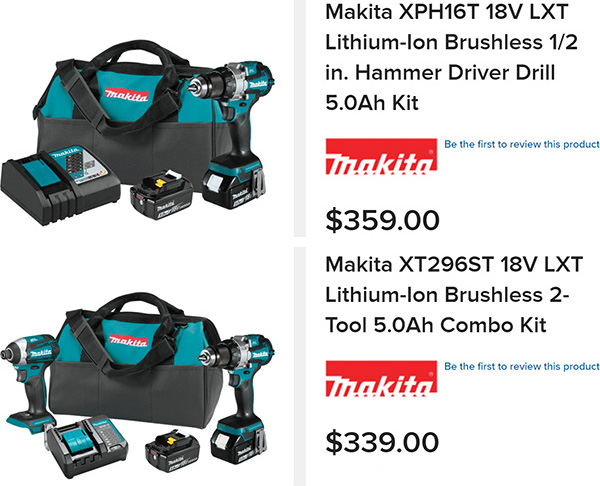 Makita XPH16T Cordless Drill Kit and XT296ST Combo Kit with Prices Screenshot
