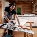 Metabo Cordless Track Saw Used in Log Cabinet Kitchen